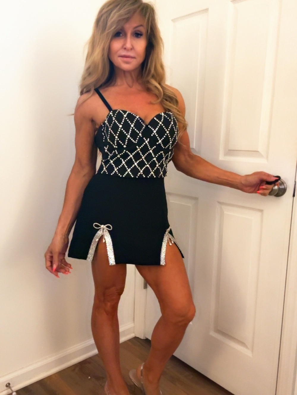 (2) pieces Black Sequin-Embellished bustier with separate skirt